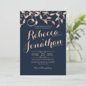 Roos Blush Vine en bladeren bruiloft Kaart (Staand voorkant)