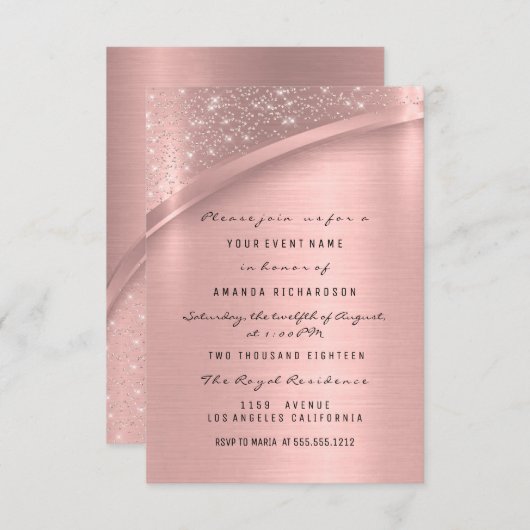 Roos Blush Vonk Glitter Bruidslief 16e Kaart (Voorkant / Achterkant)