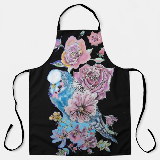 Roos boedgie Waterverf Floral Design Black Schort (Voorkant)