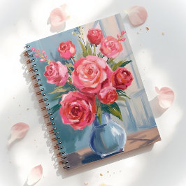 Roos Boeket | Rode Bloemenvaas Aquarel Bloemschild Notitieboek