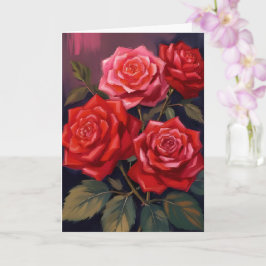 Roos Boeket | Rode Bloemige Aquarel Schildering Kaart