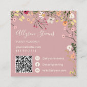 Roos Boho bloemenevent planner logo qr code Vierkante Visitekaartje (Achterkant)