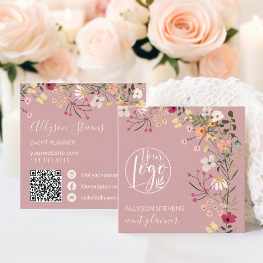 Roos Boho bloemenevent planner logo qr code Vierkante Visitekaartje