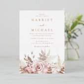 Roos Boho Floral Lijst bruiloft Folie Uitnodiging (Staand Voorkant)