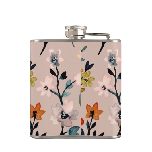 Roos Boho Floral Waterverf Aangepast Heupfles (Achterkant)