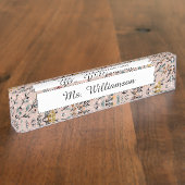 Roos Boho Floral Waterverf Aangepast Naambordje (Zijkant)