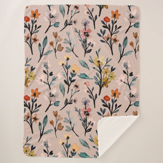 Roos Boho Floral Waterverf Aangepast Sherpa Deken (Voorkant)