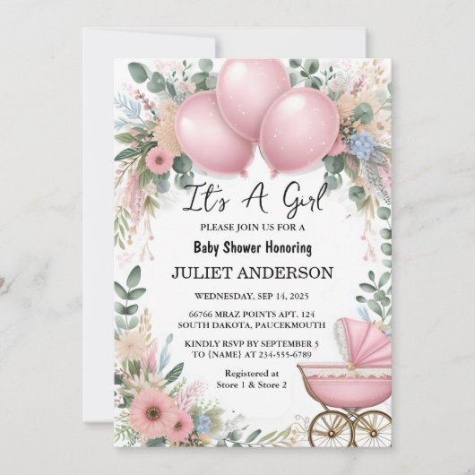 Roos Boho Gold Mom Chic Spring Baby Meisje Douche Kaart (Voorkant)