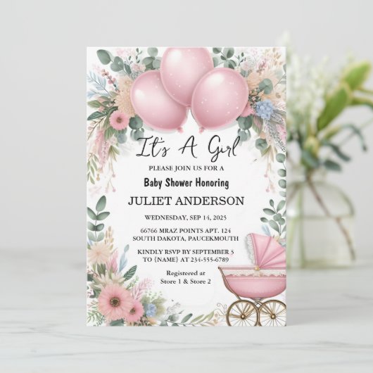 Roos Boho Gold Mom Chic Spring Baby Meisje Douche Kaart (Staand voorkant)