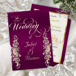Roos Boog Randen & Calligrafie - Plum Folie Uitnodiging