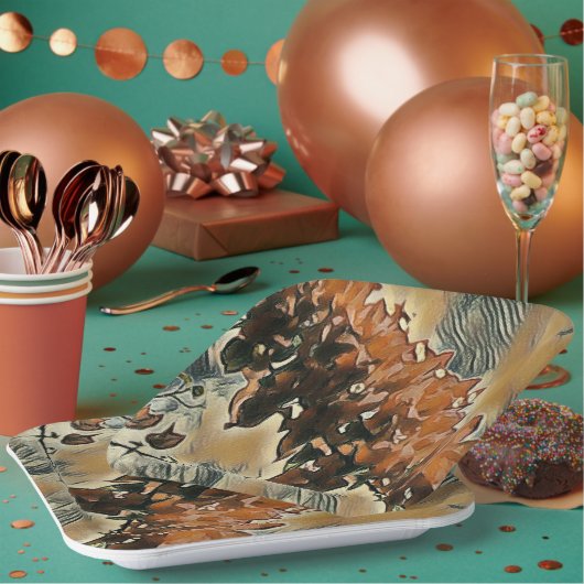 Roos boomkunst papieren bordje (Multi)