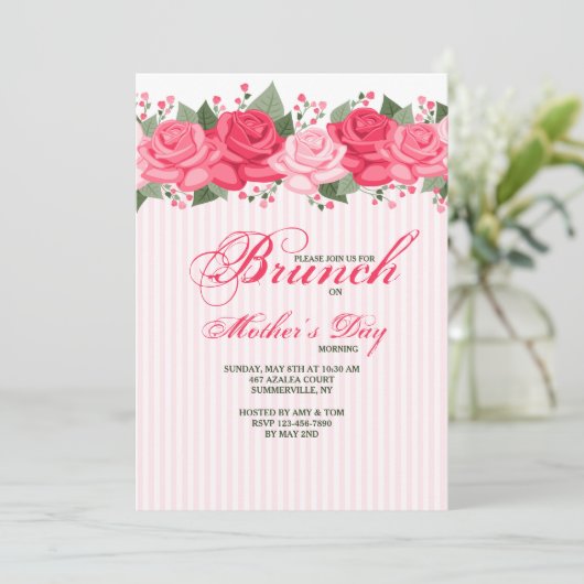 Roos Border Invitation Kaart (Staand voorkant)