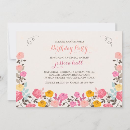 Roos Border Invitation Kaart (Voorkant)