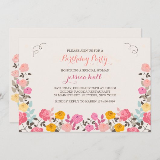 Roos Border Invitation Kaart (Voorkant / Achterkant)