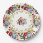  Roos Botanisch met Elegant Gold Filigree Papieren Bordje (Voorkant)