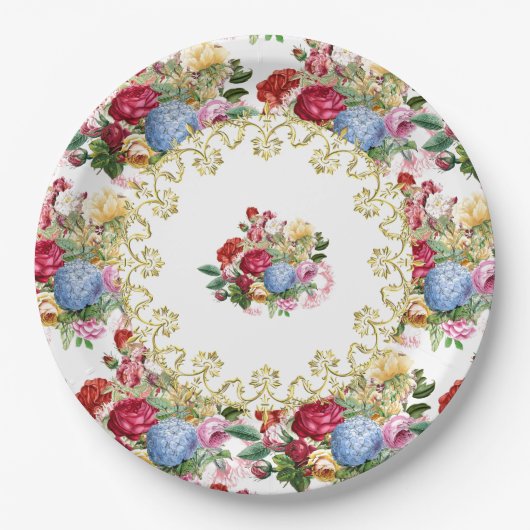  Roos Botanisch met Elegant Gold Filigree Papieren Bordje (Voorkant)