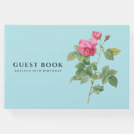 Roos Botanische Pastel Blauw Foto Gastenboek