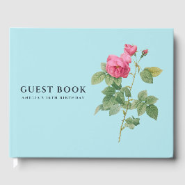 Roos Botanische Pastel Blauw Foto Gastenboek