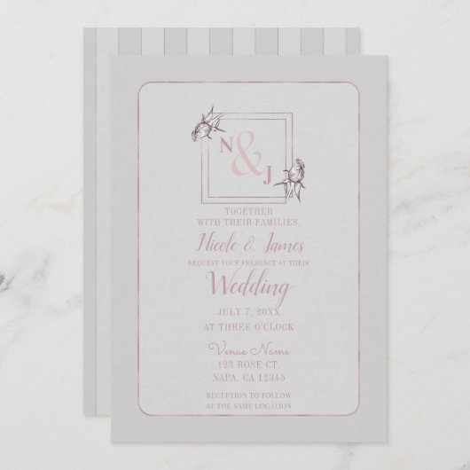  Roos Botanische Pink Gold Weddenschap Kaart (Voorkant / Achterkant)