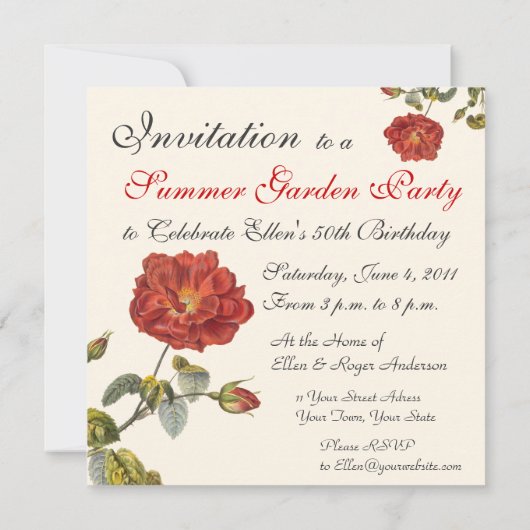  Roos Botanische Verjaardag Tuin Party Kaart (Achterkant)