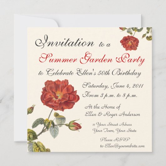  Roos Botanische Verjaardag Tuin Party Kaart (Achterkant)