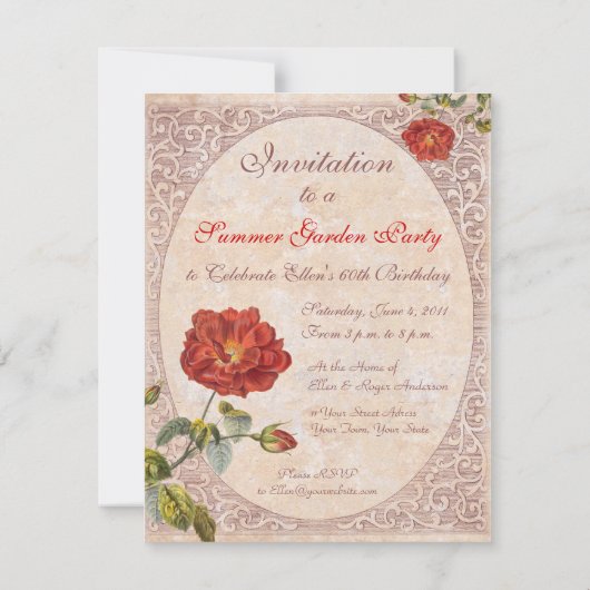  Roos Botanische Verjaardag Tuin Party Kaart (Achterkant)