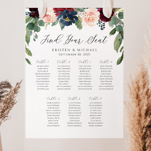 Roos Bourgondië Floral Vind uw zitplaatskaart Poster