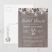 Roos Bourgondië Rustieke Boho Bruidsdouche Uitnodi Briefkaart (Voorkant / Achterkant)