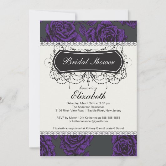 Roos Bridal Shower Invitation Paars Kaart (Voorkant)