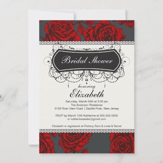  Roos Bridal Shower Invitation Red Kaart (Voorkant)