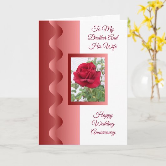 Roos broer en vrouw, persoonlijk Jubileum Kaart (Gele Bloem)