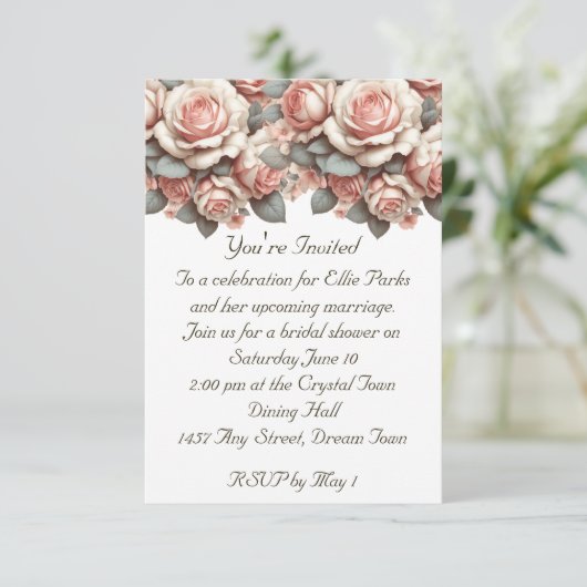 Roos bruidsboeket Kaart (Staand voorkant)