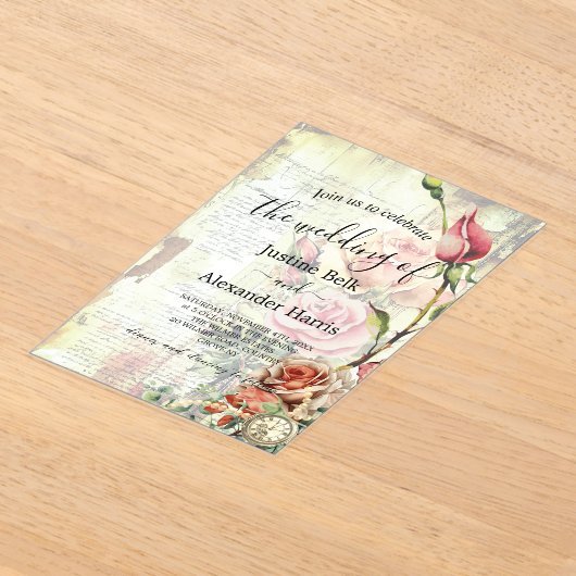 Roos bruiloft Acryl Uitnodigingen (Laagn)