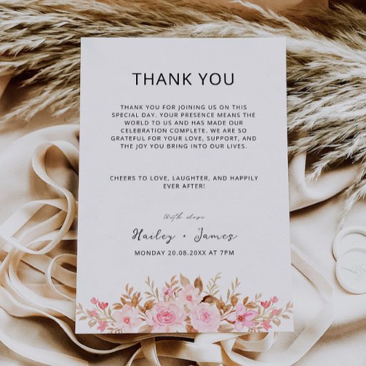 Roos bruiloft Bedankt Napkin Notitie Menu