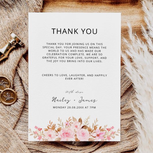 Roos bruiloft Bedankt Napkin Notitie Menu