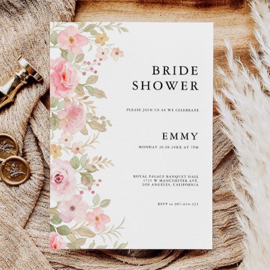 Roos bruiloft bruidsdouche uitnodiging