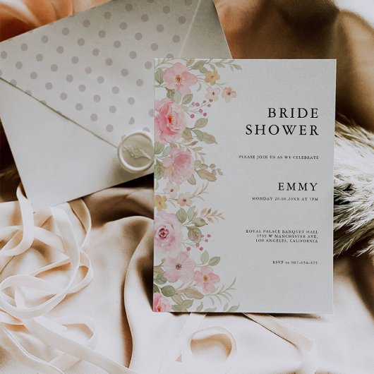 Roos bruiloft bruidsdouche uitnodiging