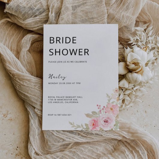 Roos bruiloft bruidsdouche uitnodiging