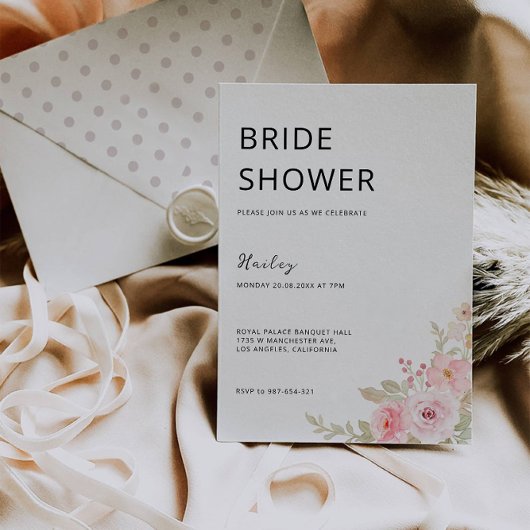 Roos bruiloft bruidsdouche uitnodiging