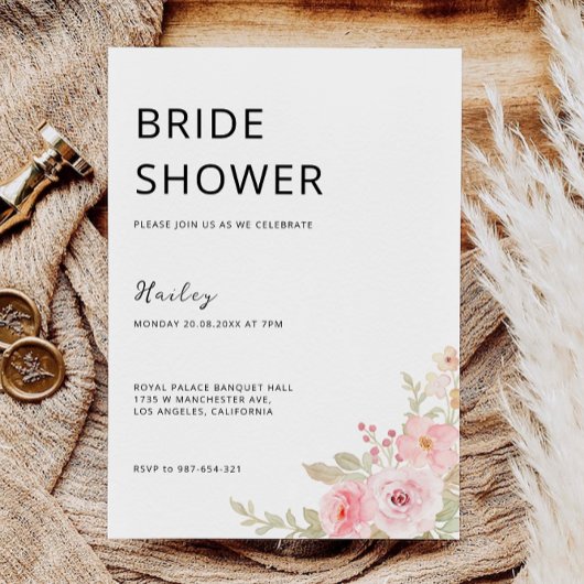 Roos bruiloft bruidsdouche uitnodiging