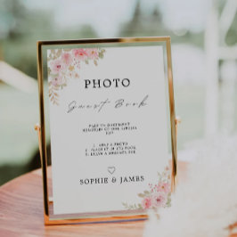 Roos bruiloft foto gastenboek teken Sjabloon, Kaart