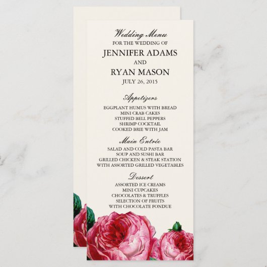  ROOS | BRUILOFT MENU AANGEPASTE RACK KAARTEN (Voorkant / Achterkant)