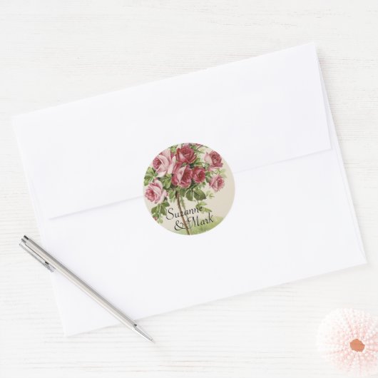 Roos bruiloft Ronde Sticker (Envelop)