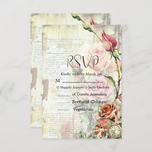  Roos bruiloft RSVP Kaartje (Voorkant / Achterkant)