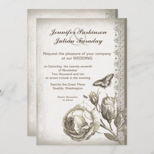 roos bruiloft uitnodiging (Voorkant / Achterkant)