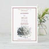 Roos bruiloft uitnodiging met witte rozen (Staand voorkant)