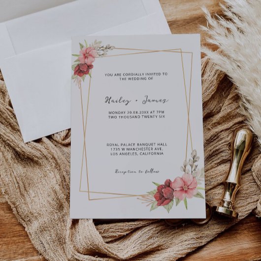 Roos bruiloft uitnodiging Sjabloon