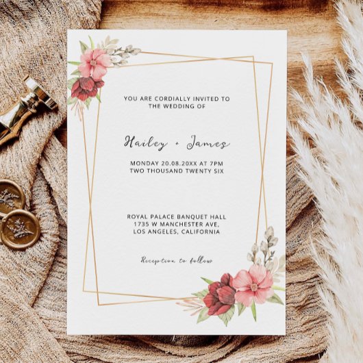 Roos bruiloft uitnodiging Sjabloon