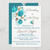 Roos bruiloft uitnodigingen met Turquoise & Gold (Voorkant / Achterkant)