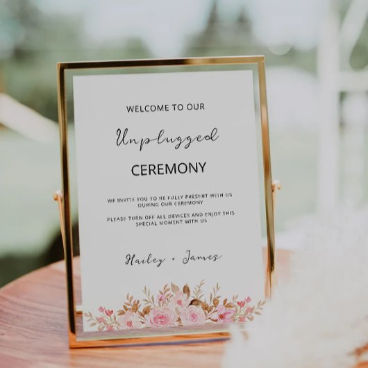 Roos bruiloft Unplugged Ceremony Sign, Kaart
